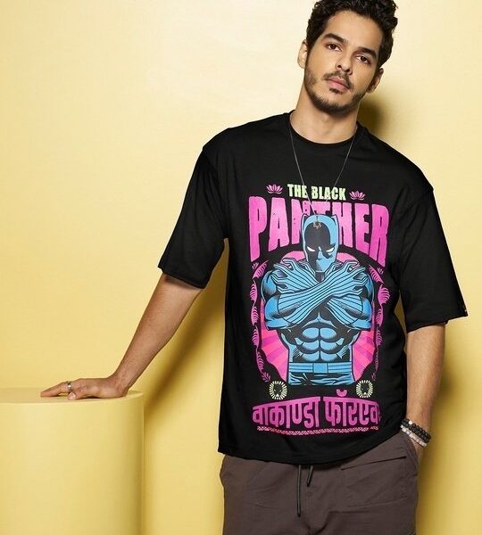 Men’s Black Panther Graphic Printed Oversized T-shirt