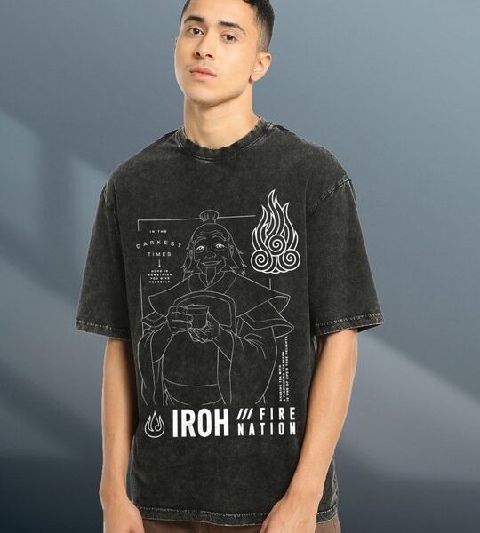 Men’s Black Uncle Iroh Graphic Printed Acid Wash T-shirt