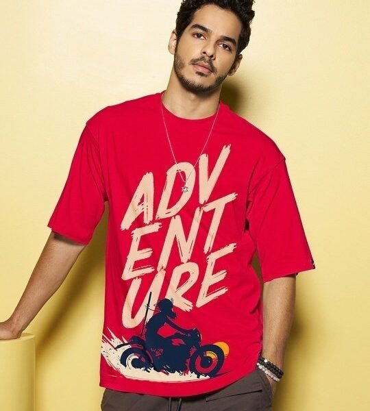 Men’s Red Moon Rider Graphic Printed Oversized T-shirt