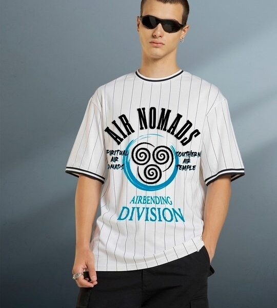 Men’s White Varsity Striped Oversized T-shirt